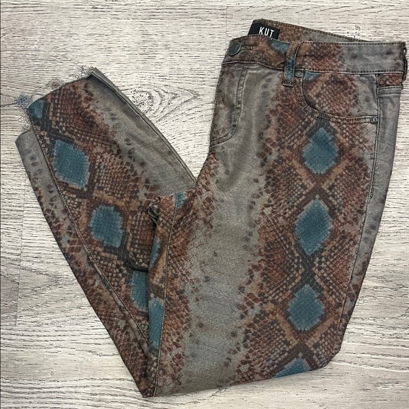 Kut from the Kloth Denim - Kut from the Kloth Teal and Brown Snake Print Jeans Size M